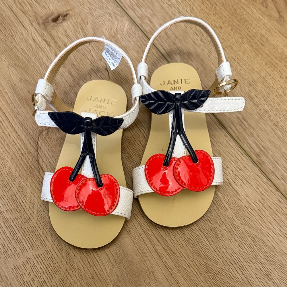Janie and Jack Kids Sandals with Cherry Design - Red, Black, and White